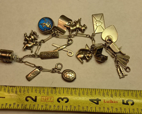 Vintage Sterling Silver Life Charm Bracelet, 28.6 Grams 7" old one - Image 1