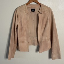 Lamarque Women's Cropped Moto Jacket Size Large Leather Light Pink Open Front