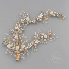 Bridal Pearl Clear Crystal Headpiece Clip Floral Wedding Accessory 6166 GOLD