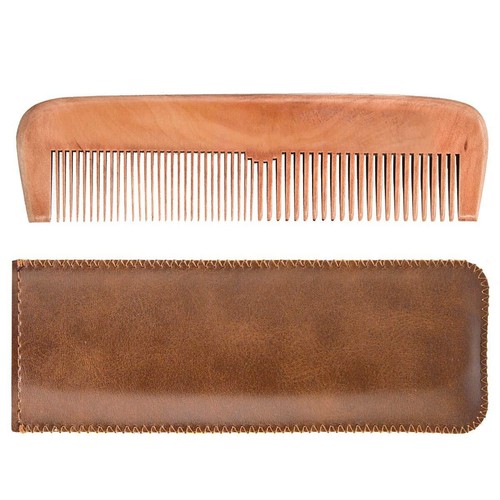 Wooden Hair Combs for Men,Men's Wood Beard Comb with Leather Travel Case, - Picture 4 of 6