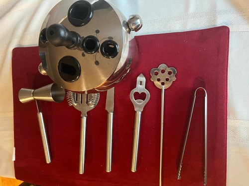 Bar Tool Set Silver Stainless Steel Ice Bucket 6 Piece Barware Cocktail Kit - Picture 6 of 6