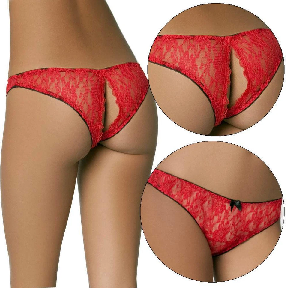 Women's Lace Panties Crotchless Underwear Thongs Lingerie G-string Floral Briefs - Image 2 of 4
