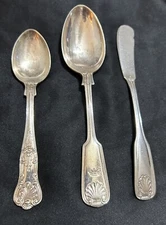 EPNS Sheffield England Shell Dinner Dessert Spoon & Delco Laguna Butter Knife