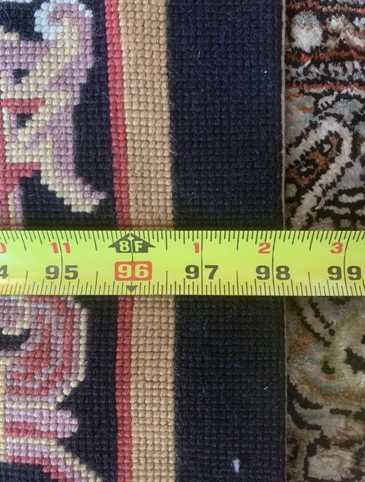 Vintage Needlepoint French Aubusson Rug  *EUC* Black Floral W/ Pink Roses 5x8ft - Image 2 of 4