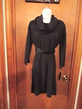 Ladies "AB Studio" Size L, Charcoal, Cowl Neck, Lg Slve, Belted, Sweater Dress