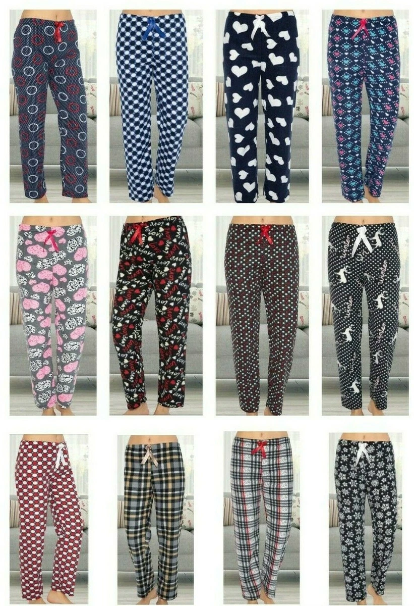 Ladies Women Fleece PJs Pyjama Bottoms Nightwear Trousers Loungewear Pants  Plus