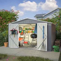 Garden Shed 10X8FT Metal Apex Roof With Free Foundation Base Storage House Grey