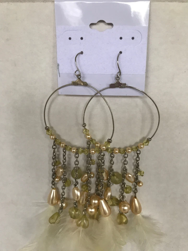 Pendientes perforados perlas de imitación araña colgante gota delicadas plumas 6"  Foto 4 de 4