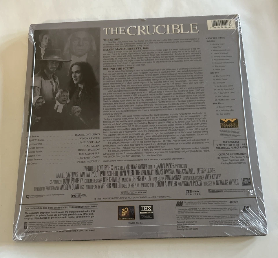 The Crucible (1996 Film) Laserdisc NTSC Drama Daniel Day-Lewis- Sealed - Image 2 of 2