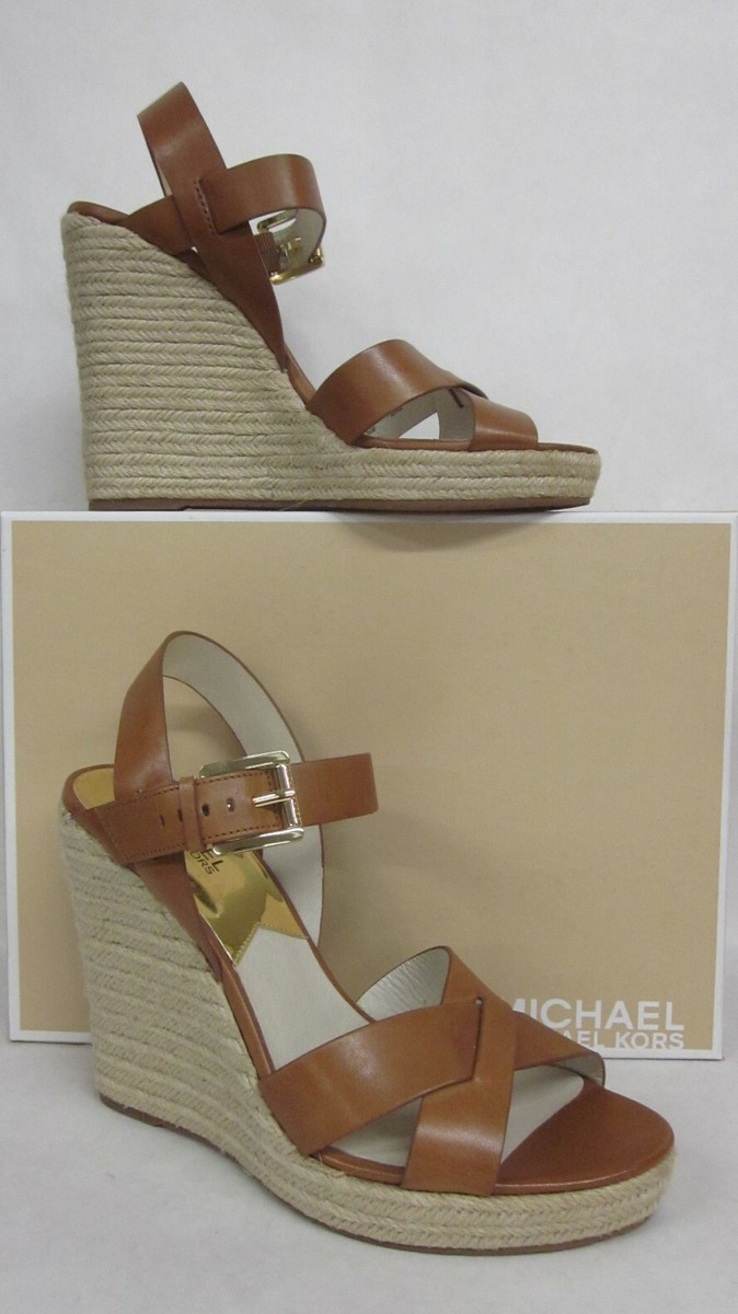Michael Kors Viola Luggage Brown Wedge Espadrille SIZE