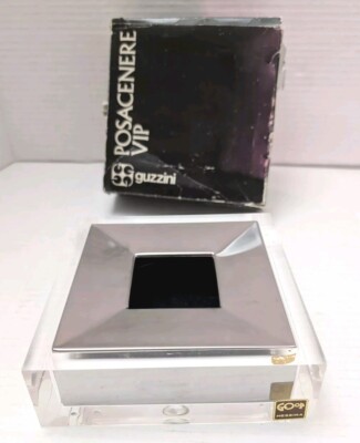 Vintage 1970's Italian Designer Plexiglass & Aluminum Guzzini Ashtray Made Italy