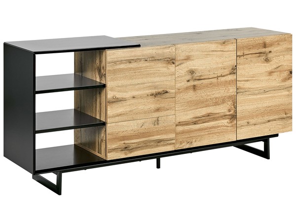 Sideboard Mit TüRen Schubladen Regalen Heller Holzfarbton / Schwarz Modern Fiora-image