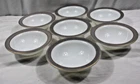 Vintage Pyrex Dove Gray Gold Milk Glass Set 7 6 1/4" Soup Cereal Bowls
