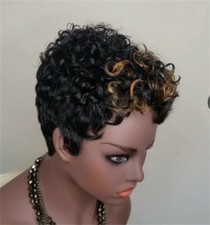 Pixie Cut Short Wave Wigs Black Brown Layered Fashion Party Wigs for Black Women