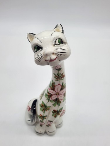 VTTG Mancioli Italian Pottery Long Neck Cat Flowers MCM 1960 ~8" H - Picture 12 of 13