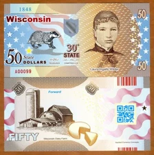 USA States, Wisconsin, $50, Polymer, ND (2017), UNC Laura Wilder