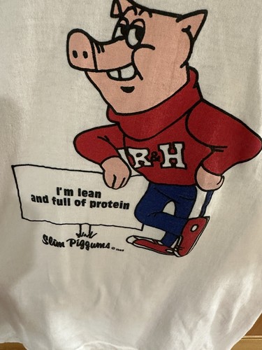Rare Vintage 80s Kids or Teen 36” USA Slim Piggums Pig Graphic Ringer T Shirt - Picture 2 of 7