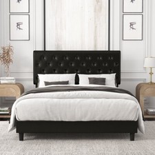 Amolife Full Bed Frame with Adjustable Headboard, Diamond Button Tufted Style, B