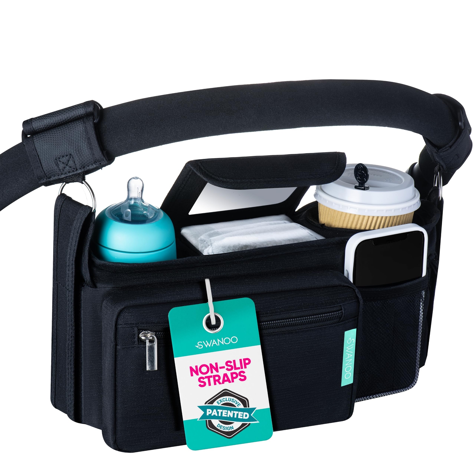 Stroller Organizer Non Slip Straps Stroller Caddy With Cup Holder, Stroller B...-image