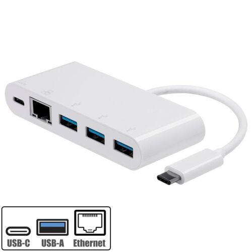 USB-C Type C to 3x USB 3.0 USB-C RJ45 Gigabit Ethernet Hub Adapter Dock MacBook