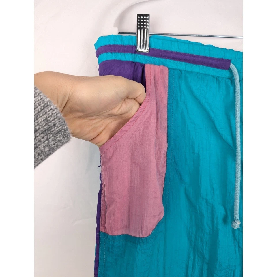 Pantalones de chándal de nailon vintage de los 80 rosa azulado púrpura bloque de color 16 XL para mujer Foto 4 de 4