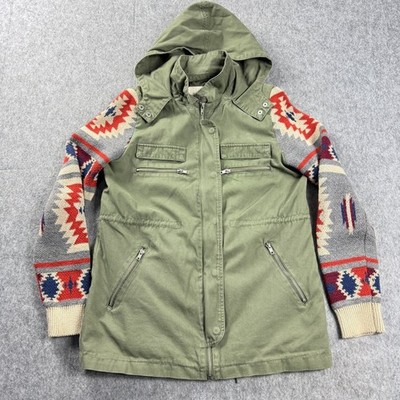 Thread and Supply Womens Jacket  Size M with Colorful Aztec Sleeves Olive