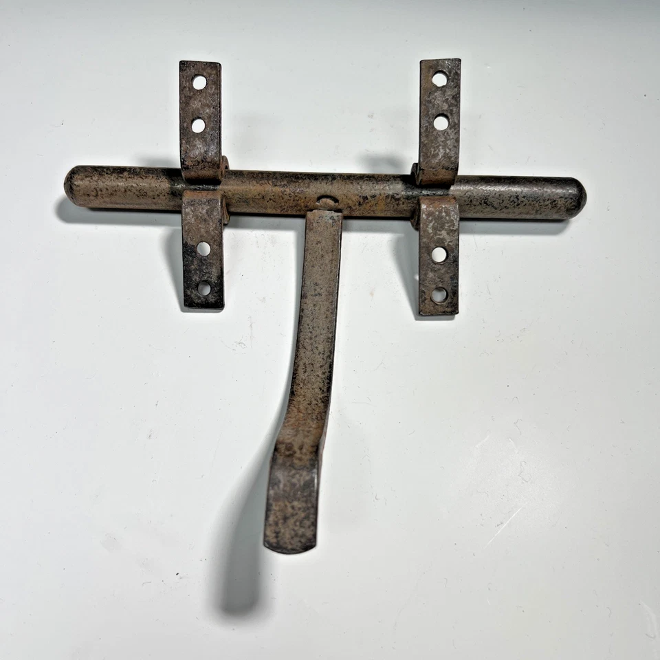 Ancien verrou poignée cochonnier en fer forgé, serrure targette ferrure penture - Photo 4/4