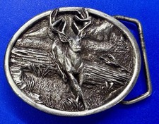 Deer Buck Doe Nature Jumping Over the Log Hunting Hunters Bergamot Belt Buckle
