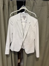 H M Women's White Blazer Jacket Size 6 Long Sleeve Button Lined Pockets