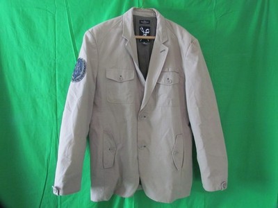 Marc Ecko Cut & Sew Skull Scissors Jacket Khaki Mens Size XL with Shoulder Patch