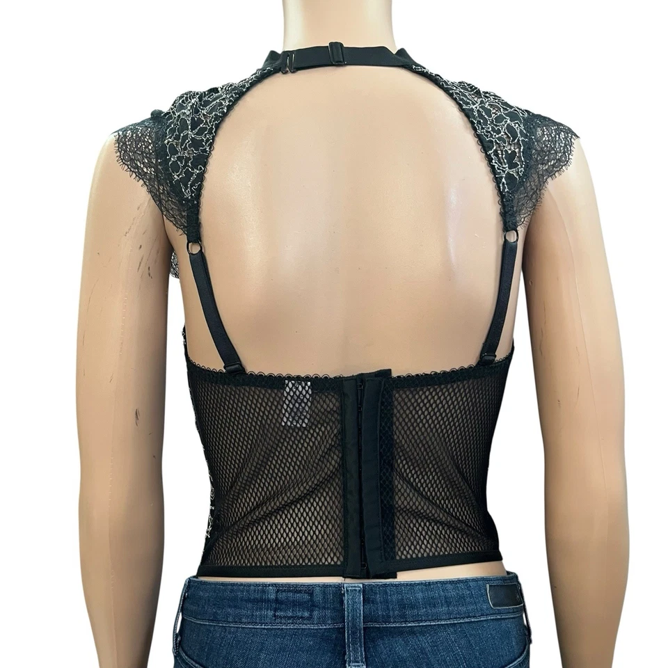 Corsé Top Cuello Alto Victoria's Secret 36D Floral Encaje Semi Transparente Lazo Coqueta Foto 3 de 4