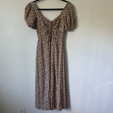 ASTR The Label Women's Floral Puff Sleeve Dress XS Brown Pink