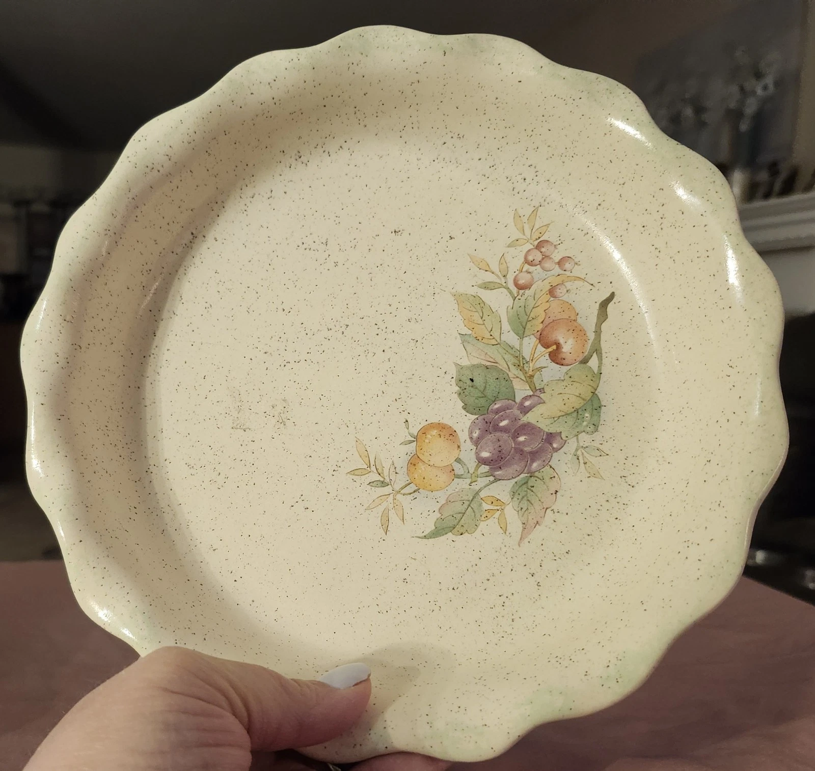 Double Stamp Diana Scrivner Speckled Cream Ceramic Pie Plate