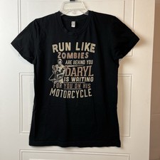 Women&rsquo;s Walking Dead Tee T- Shirt Large Daryl Dixon Motorcycle Zombies Black USA