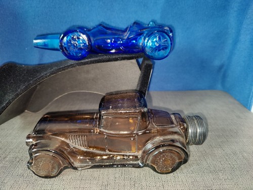 2 Vintage Avon Cars Winner Racing Cobalt Blue & Brown Sterling 6 Roadster-1970's