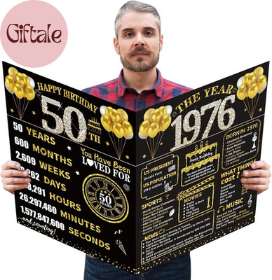 Large 50Th Birthday Card with Envelope, Black Gold Happy 50Th Birthday Giant Gue