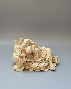 Vintage Japanese Okimono Sage Figurine Reclining Sage with Teapot