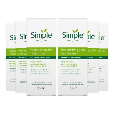 6 x Simple Kind to Skin Replenishing Rich Moisturiser 4.23 Fl Oz (Pack of 6) 