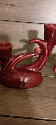 Vintage Camark Pottery USA #269 Candle Holders Set of 2 Maroon - Picture 9 of 9