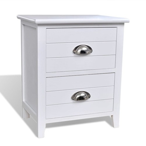 White Nightstand Set of 2, 38x28x45 cm, Paulownia Wood & Plywood, 2 Drawers - Picture 5 of 5