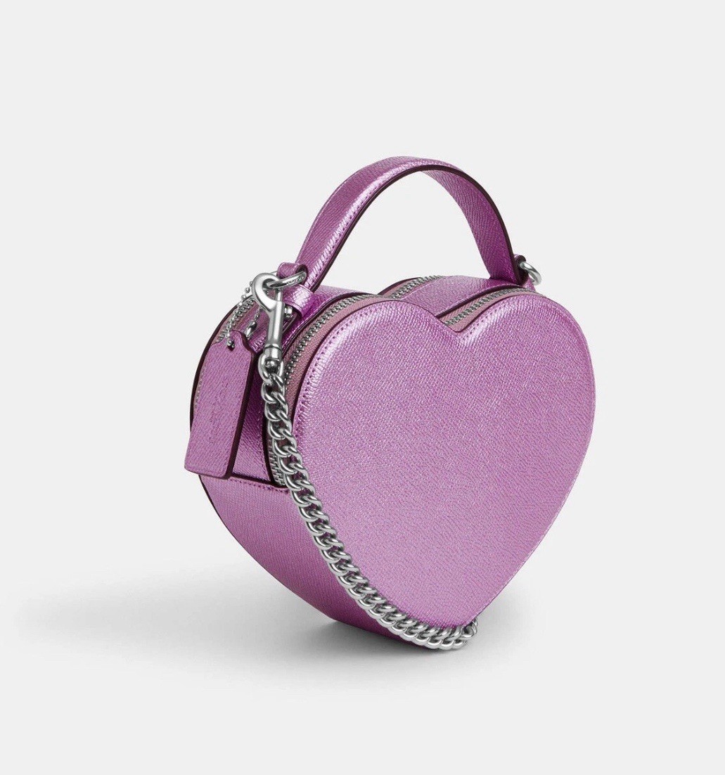 Coach Heart Women's Crossbody Bag In Silver/Metallic Lilac NWT