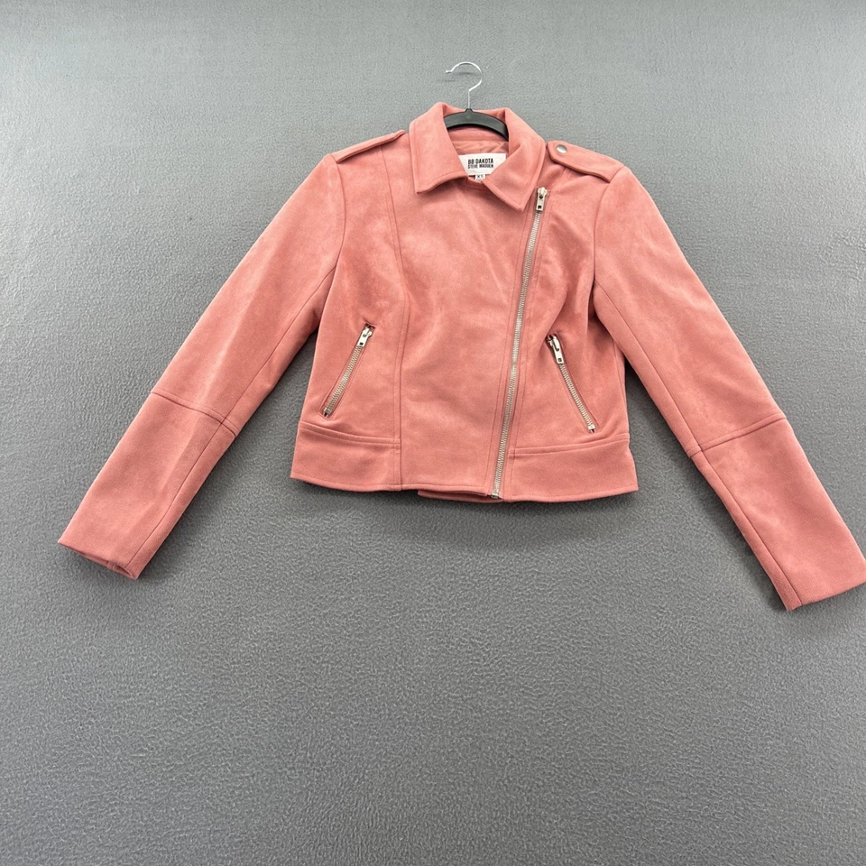 BB Dakota Steve Madden Jacket Womens Sz XS Pink Faux Suede Moto Zippers - Image 2 of 4