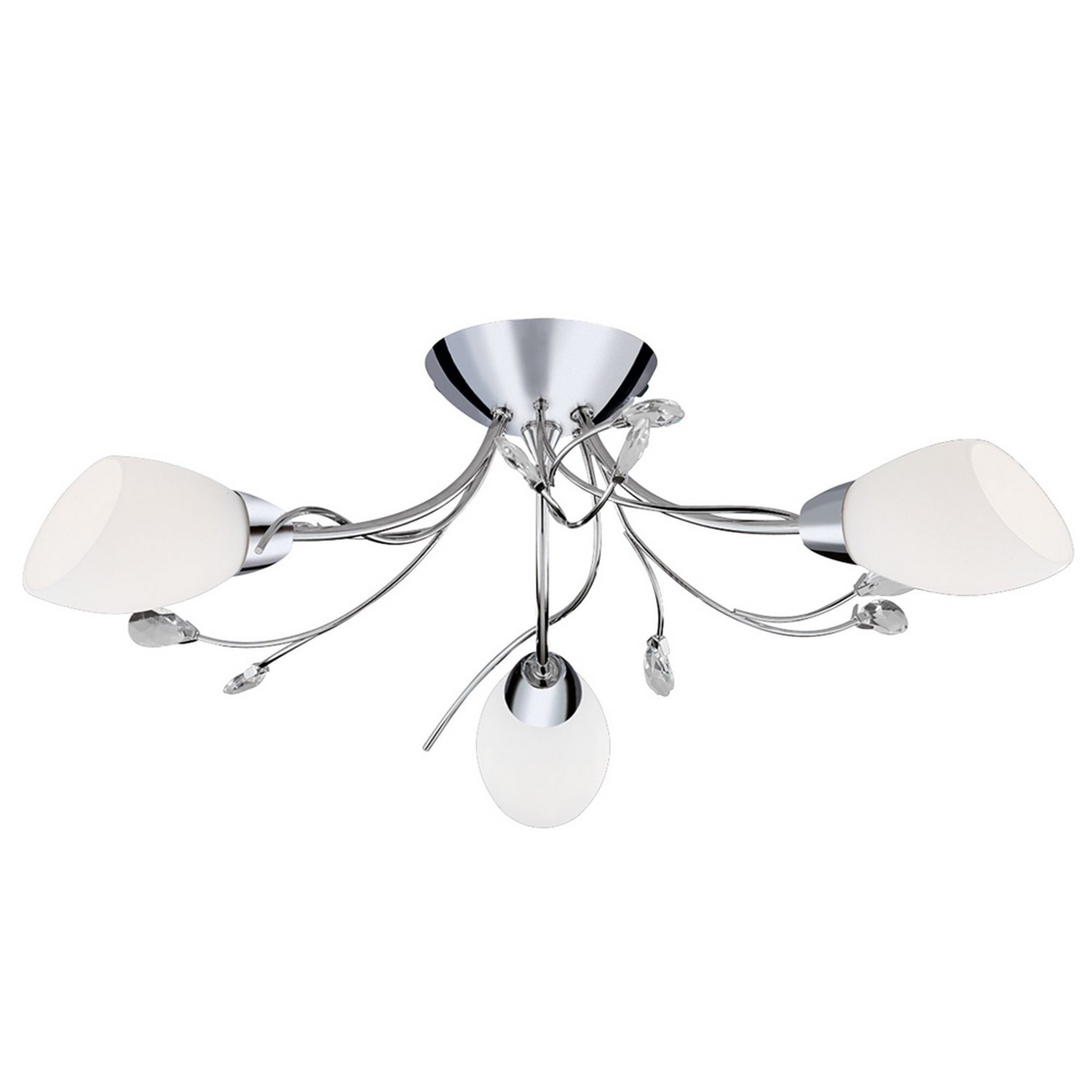 3 Lights Chrome Finish Semi Flush Fitting Ceiling Light With Opal Glass Shades