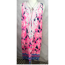 Vtg Lilly Pulitzer Flamingo Shift Dress Soutache Lace 4 S Embroidery Vacation