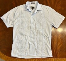 Omega Fashion Men's Guayabera Shirt S Light Blue Embroidered Short Sleeve
