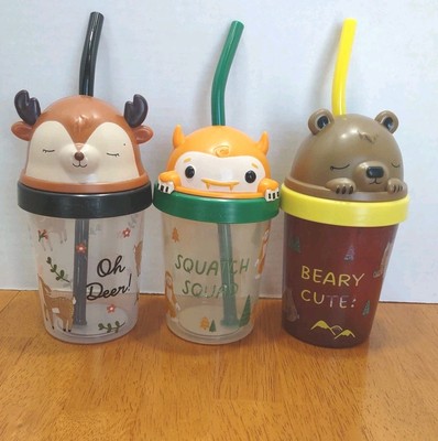 Zak designs kids 13 Oz tumblers with lids and straws Oh Deer Squatch Squad Beary