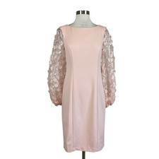 Eliza J Women's Cocktail Dress Size 8 Pink Long Sleeve Embroidered Midi Sheath