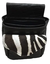 Real ZEBRA HIDE & BUFFALO SHOTGUN SHELL POUCH Skeet Sporting Clay Trap BLACK NEW