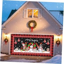 Garage Door Banner Christmas Joy Cute Snowman Garage 6.9x16ft Red Green Black