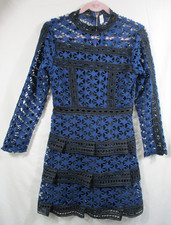 -New Vintage Sezane France Lace Mini Dress Blue Stars Sz S/M Bust 34”